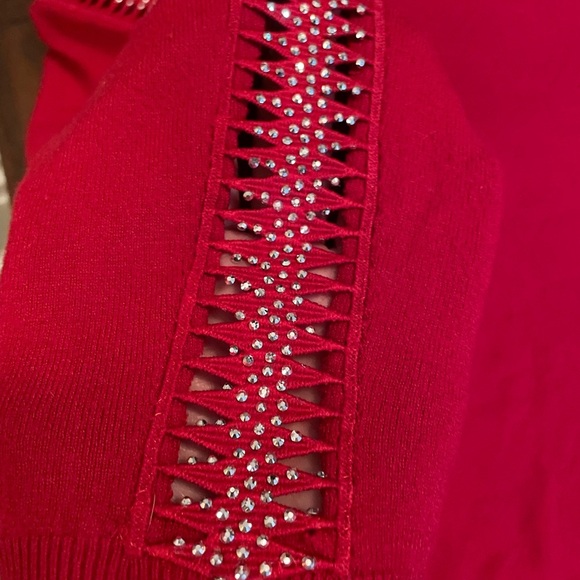 Liv Milano Date Night Bling Sweater. XXL. Red. Boat neck - Picture 6 of 8